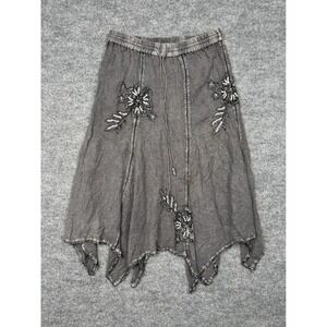 Magic Womens Handkerchief Hem Skirt Gray Sequin Floral Boho Size L